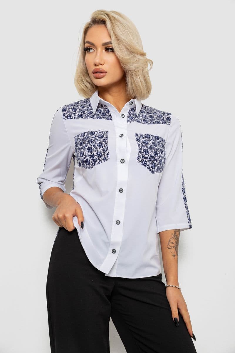 Сорочка класична з принтом, колір біло-синій, 230R7214 - зображення 1