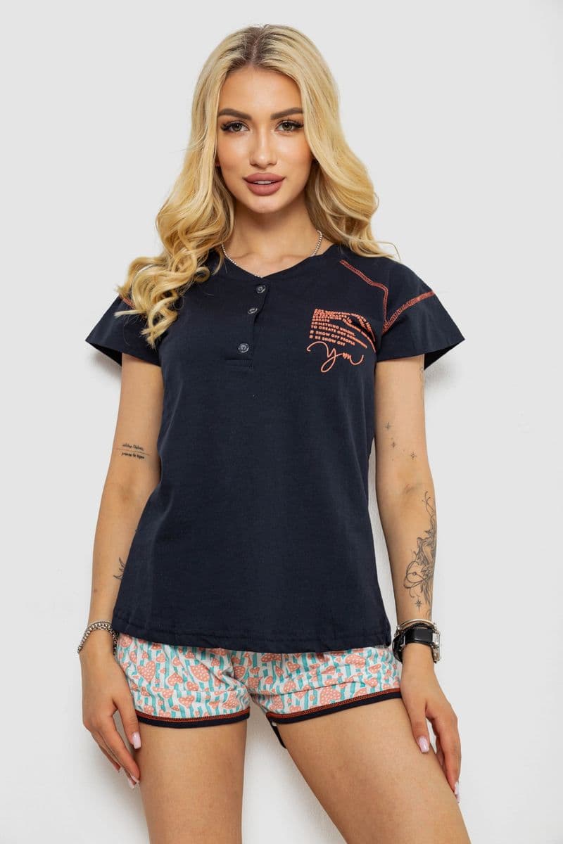 Піжама жіноча з принтом, колір синій, 243R0004-P10 - зображення 1