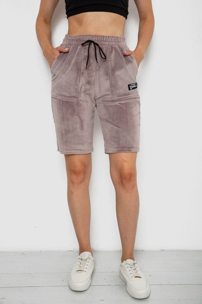 Шорти жіночі велюрові, колір мокко, 238R58169-1 - зображення 1