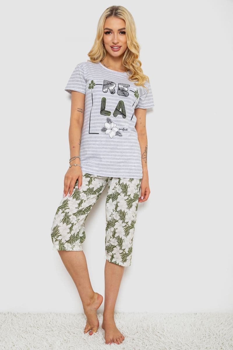 Піжама жіноча з принтом, колір сірий, 243R3757 - зображення 1