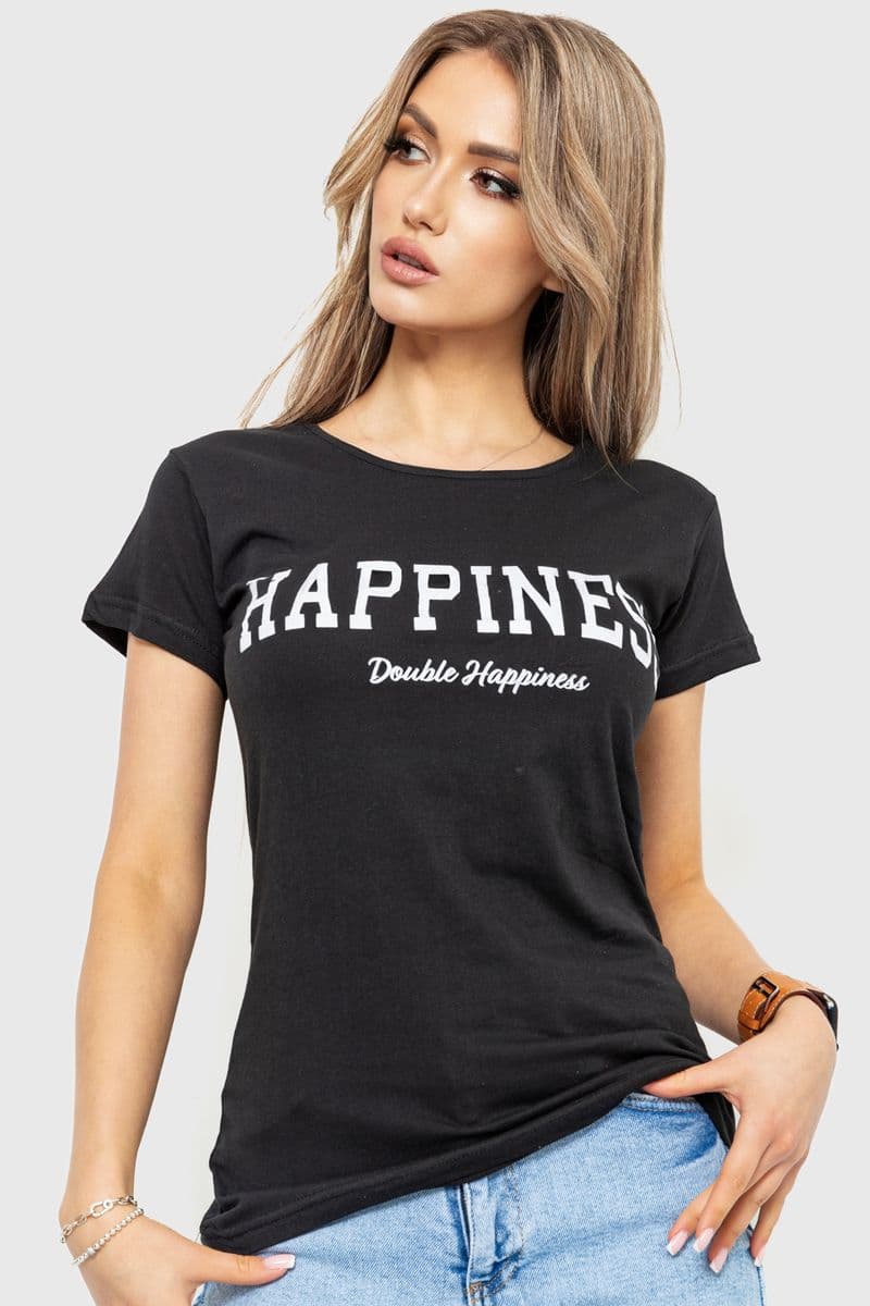 Футболка жіноча з принтом, колір чорний, 221R3063 - зображення 1