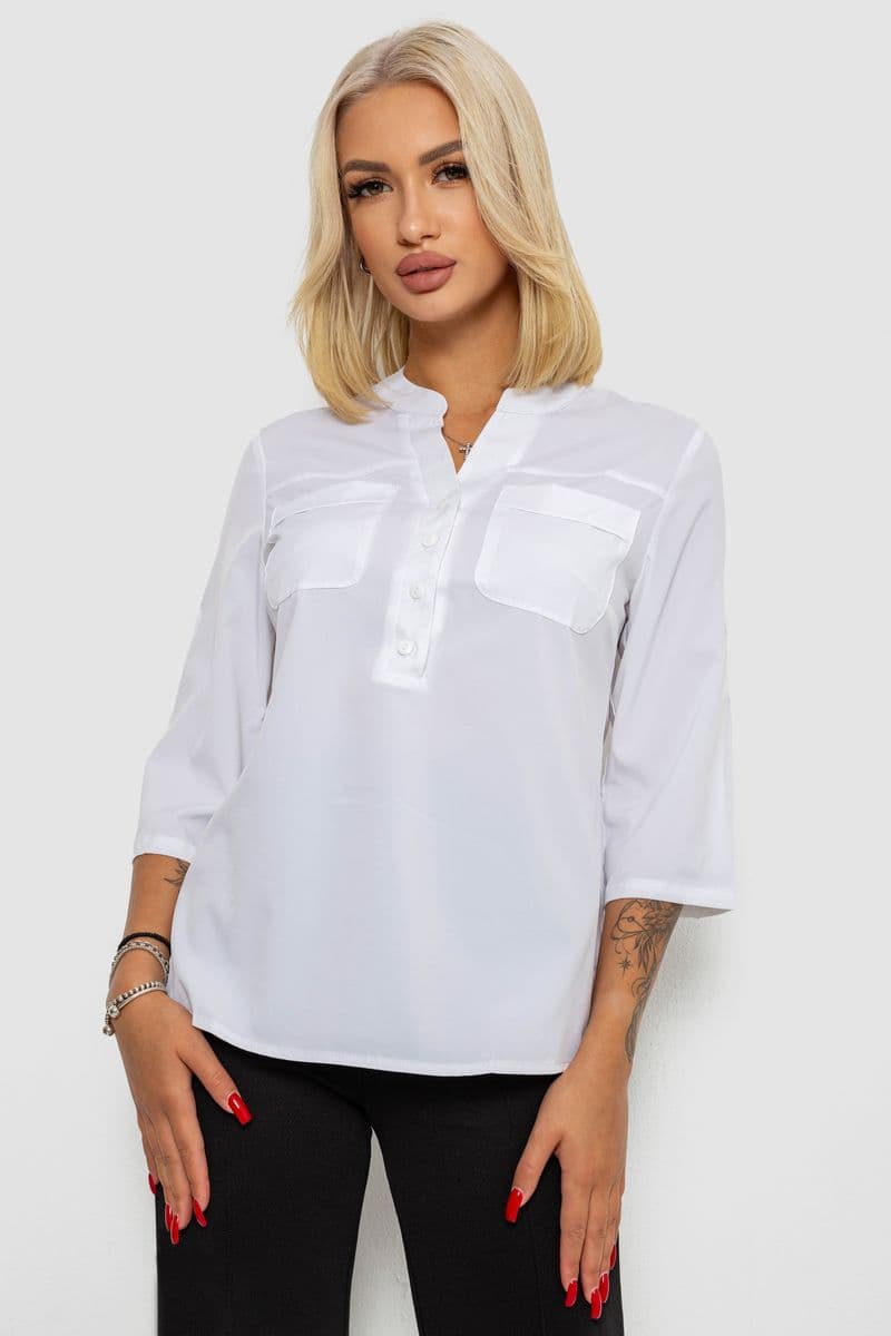 Блуза однотонна, колір білий, 230R97 - зображення 1