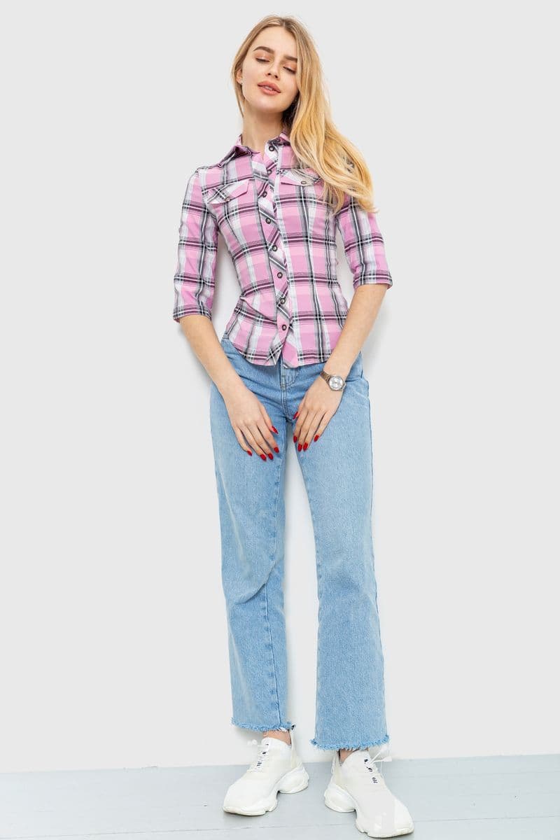 Сорочка жіноча в клітку, колір сіро-рожевий, 230R063 - зображення 1