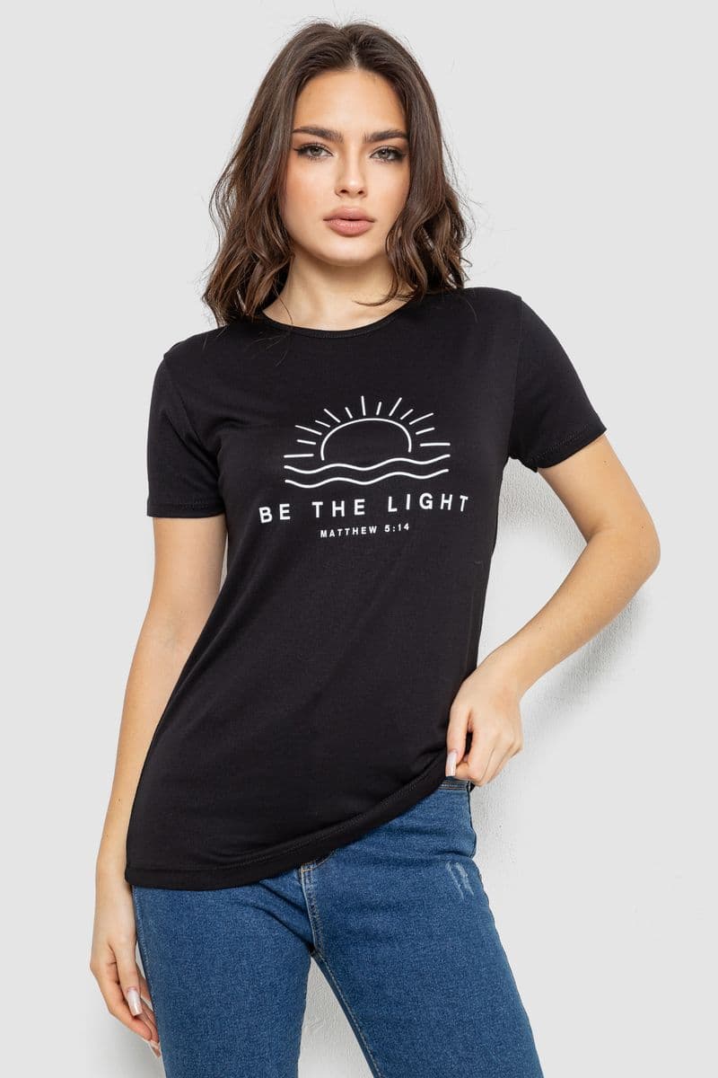 Футболка жіноча з принтом, колір чорний, 244R601 - зображення 1