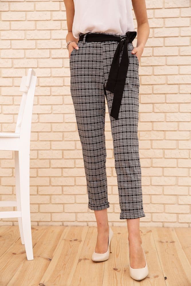 Жіночі вкорочені штани, в клітку, колір Сірий, 172R9313-2 - зображення 1