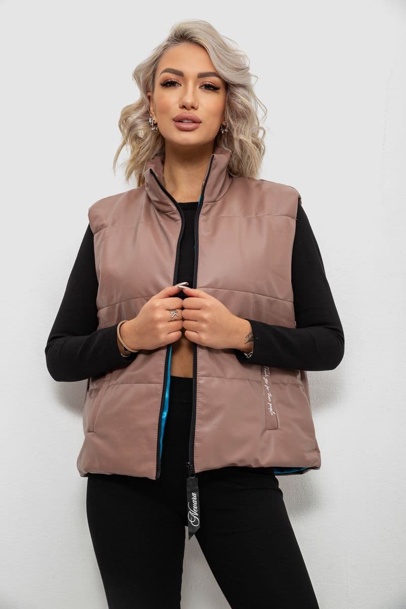 Жилет жіночий демісезонний екошкіра, колір коричневий, 257R98-1 - зображення 1