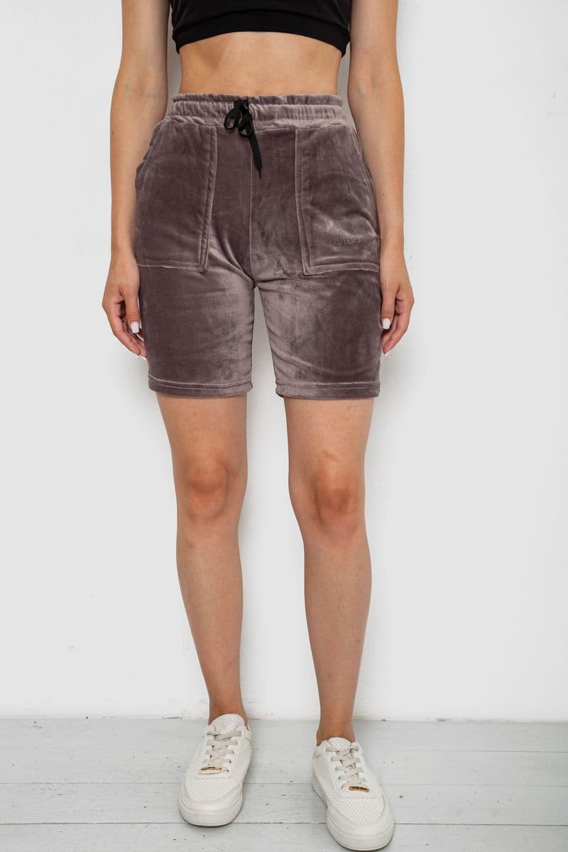 Шорти жіночі велюрові, колір коричневий, 238R58169-2 - зображення 1