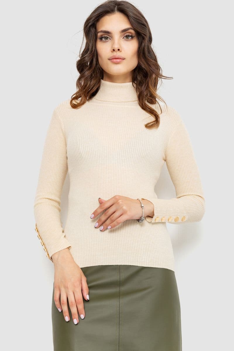 Гольф жіночий в рубчик, колір світло-бежевий, 204R036 - зображення 1