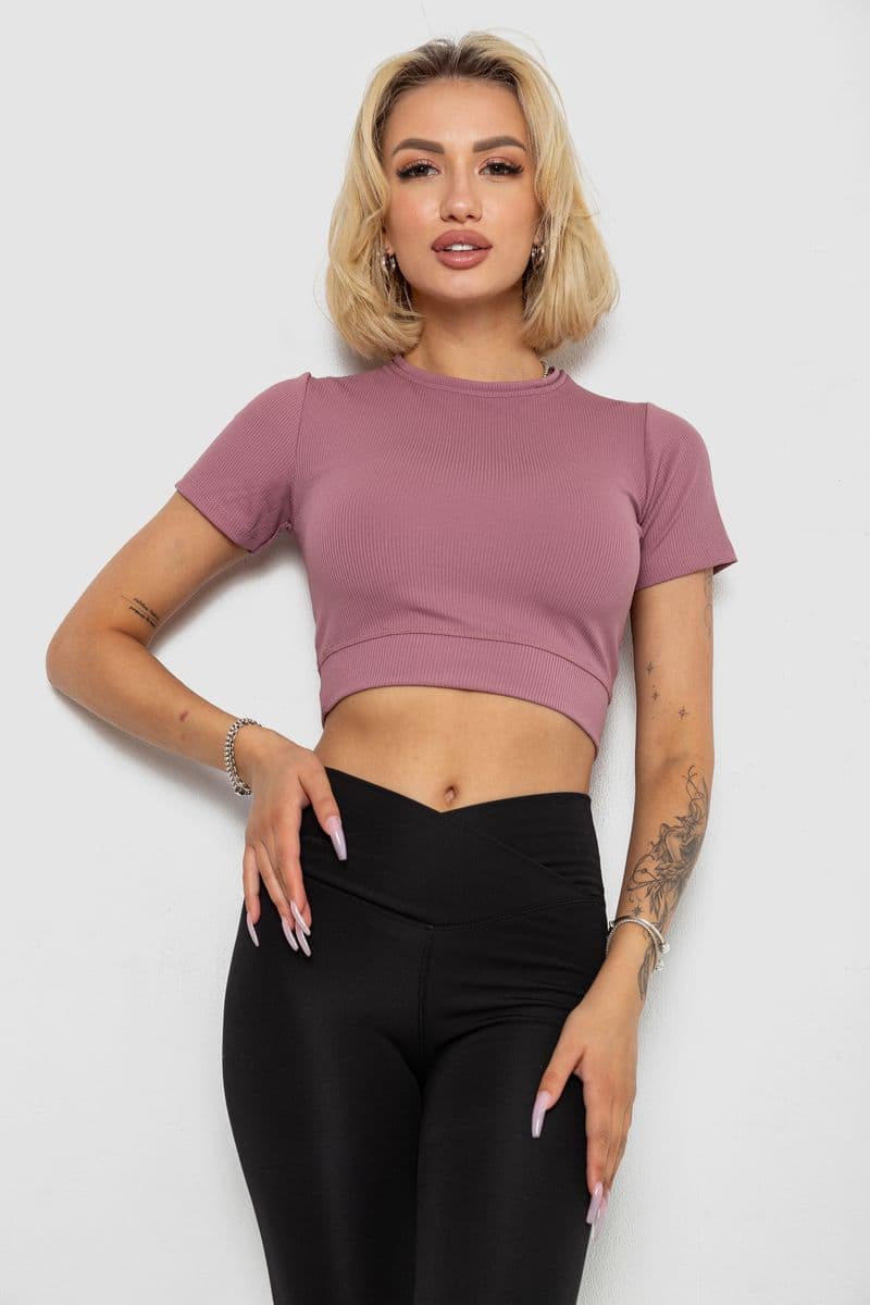 Футболка - топ жіноча в рубчик, колір пудровий, 238R58210 - зображення 1