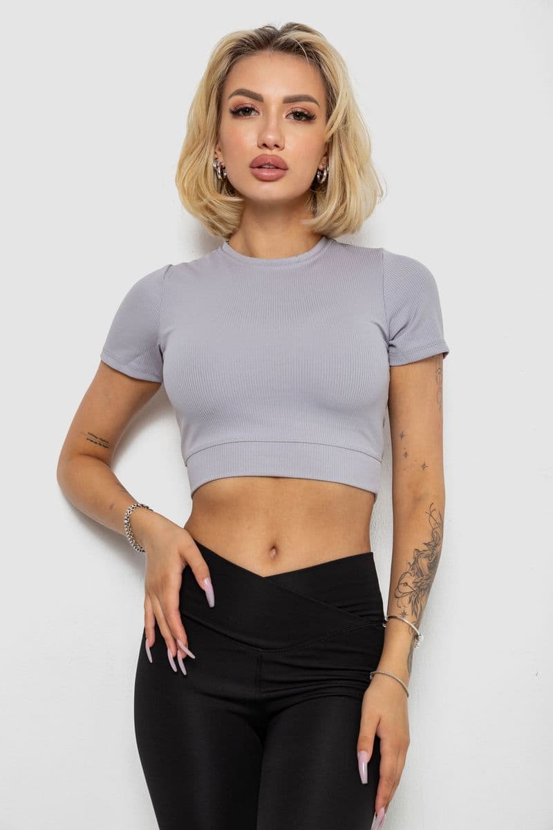 Футболка - топ жіноча в рубчик, колір світло-сірий, 238R58210 - зображення 1