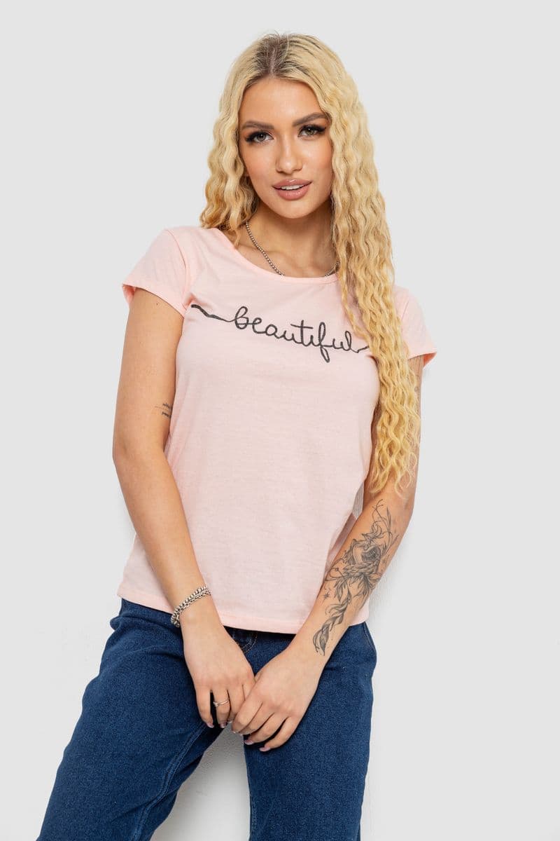 Футболка жіноча з принтом, колір персиковий, 244R2210-5 - зображення 1