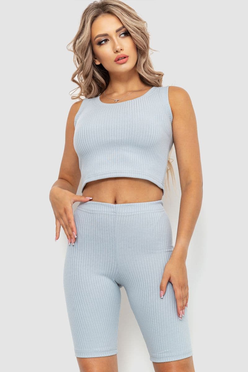 Костюм жіночий в рубчик повсякденний, колір сірий, 214R700 - зображення 1