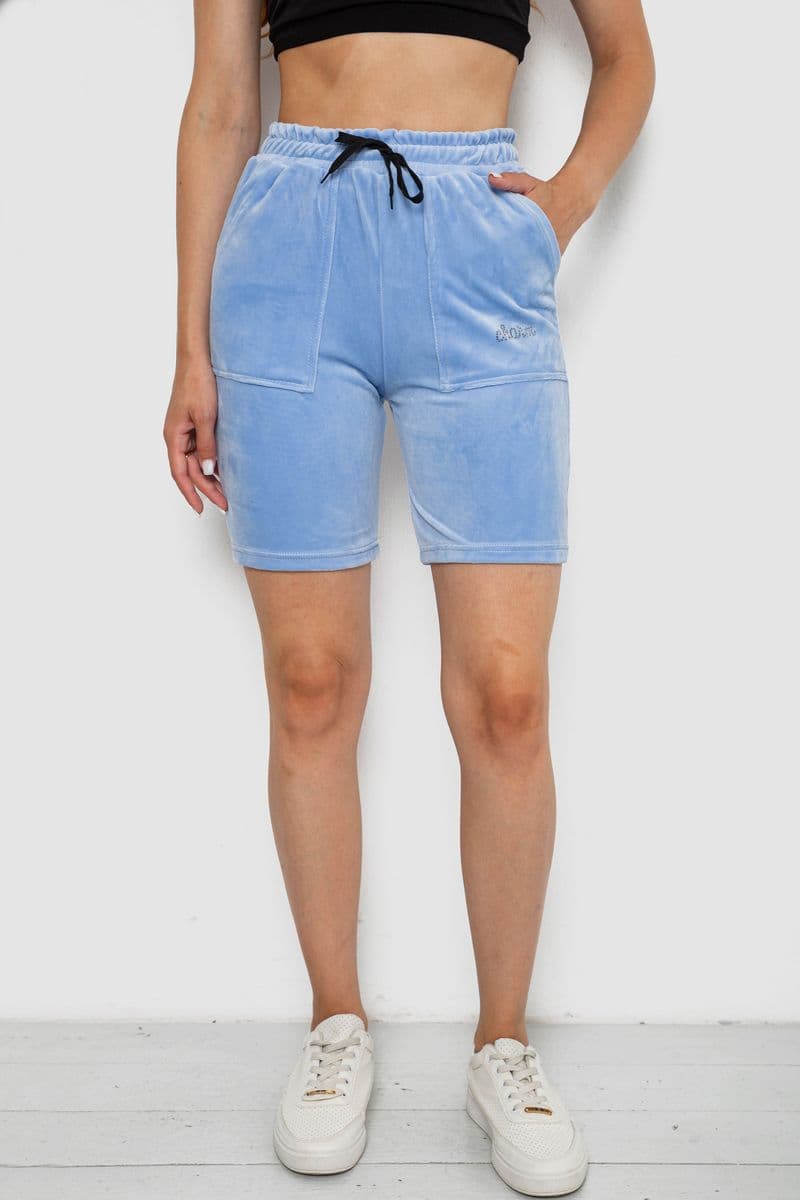 Шорти жіночі велюрові, колір блакитний, 238R58169-2 - зображення 1