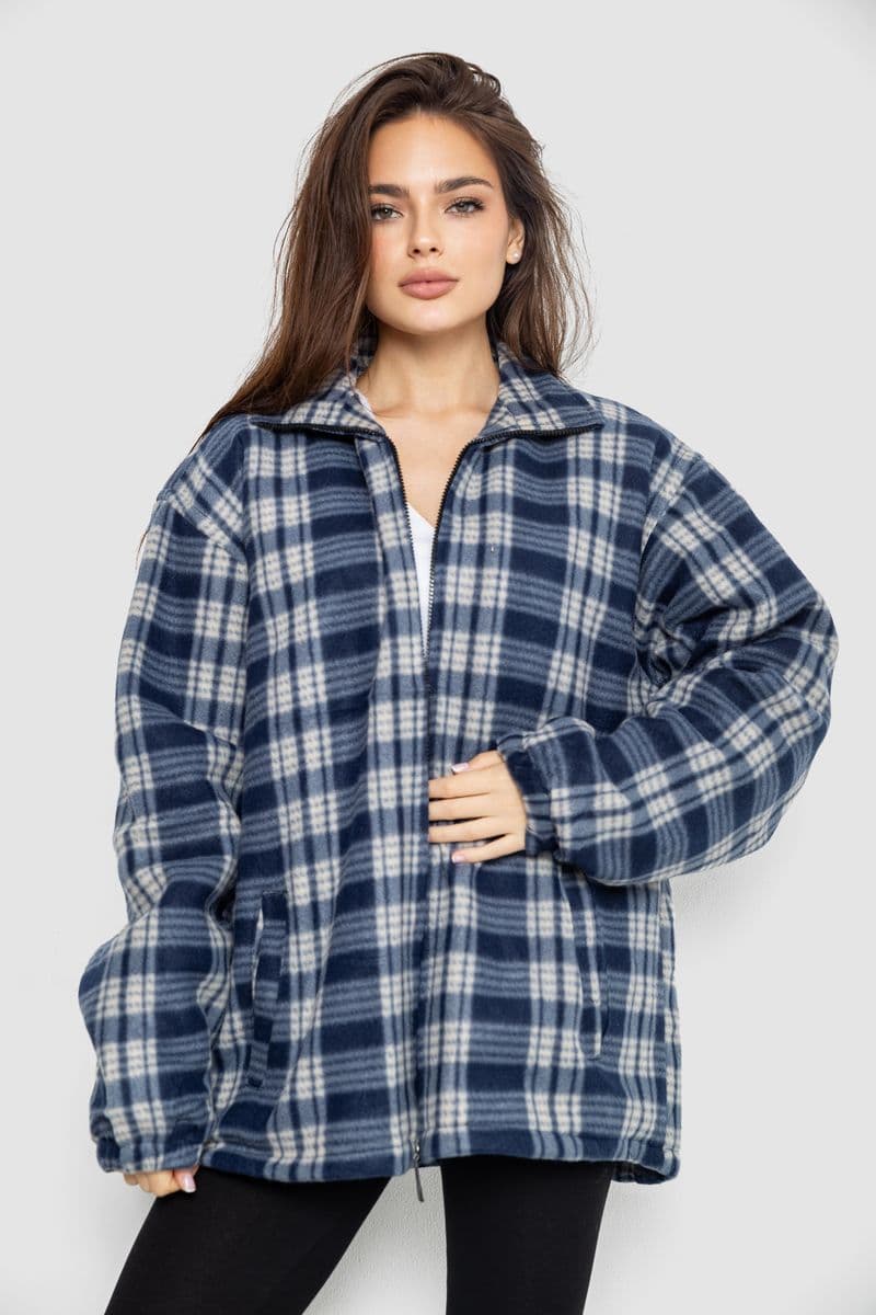 Кофта-сорочка на блискавці утеплена, колір бежево-синій, 244R2210 - зображення 1