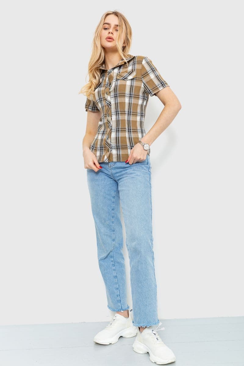 Сорочка жіноча в клітку, колір коричнево-сірий, 230R061-11 - зображення 1