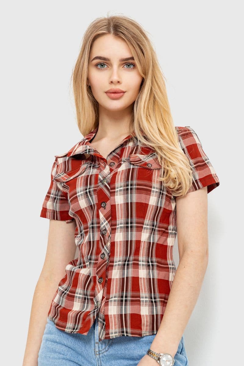 Сорочка жіноча в клітку, колір теракотовий, 230R061-11 - зображення 1