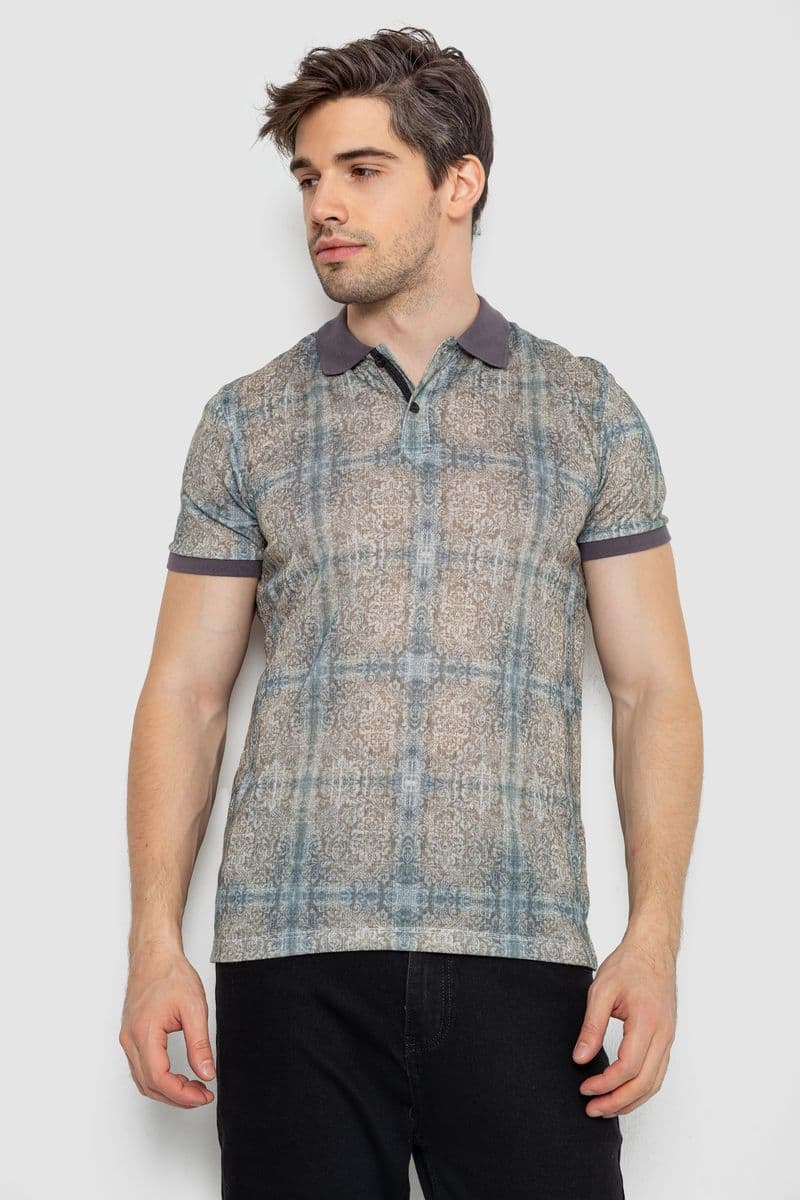 Поло чоловіче з принтом, колір сіро-оливковий, 247R318 - зображення 1
