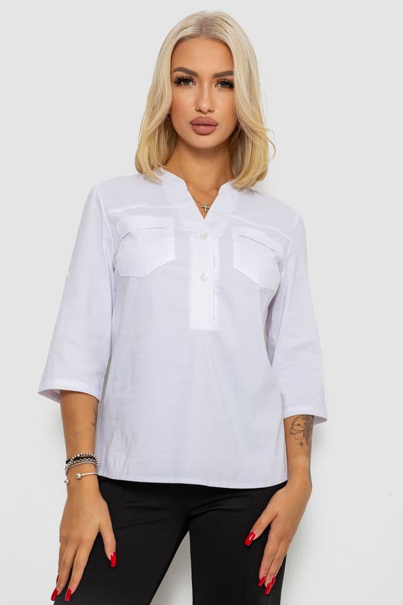 Блуза однотонна, колір білий, 230R96-15 - зображення 1
