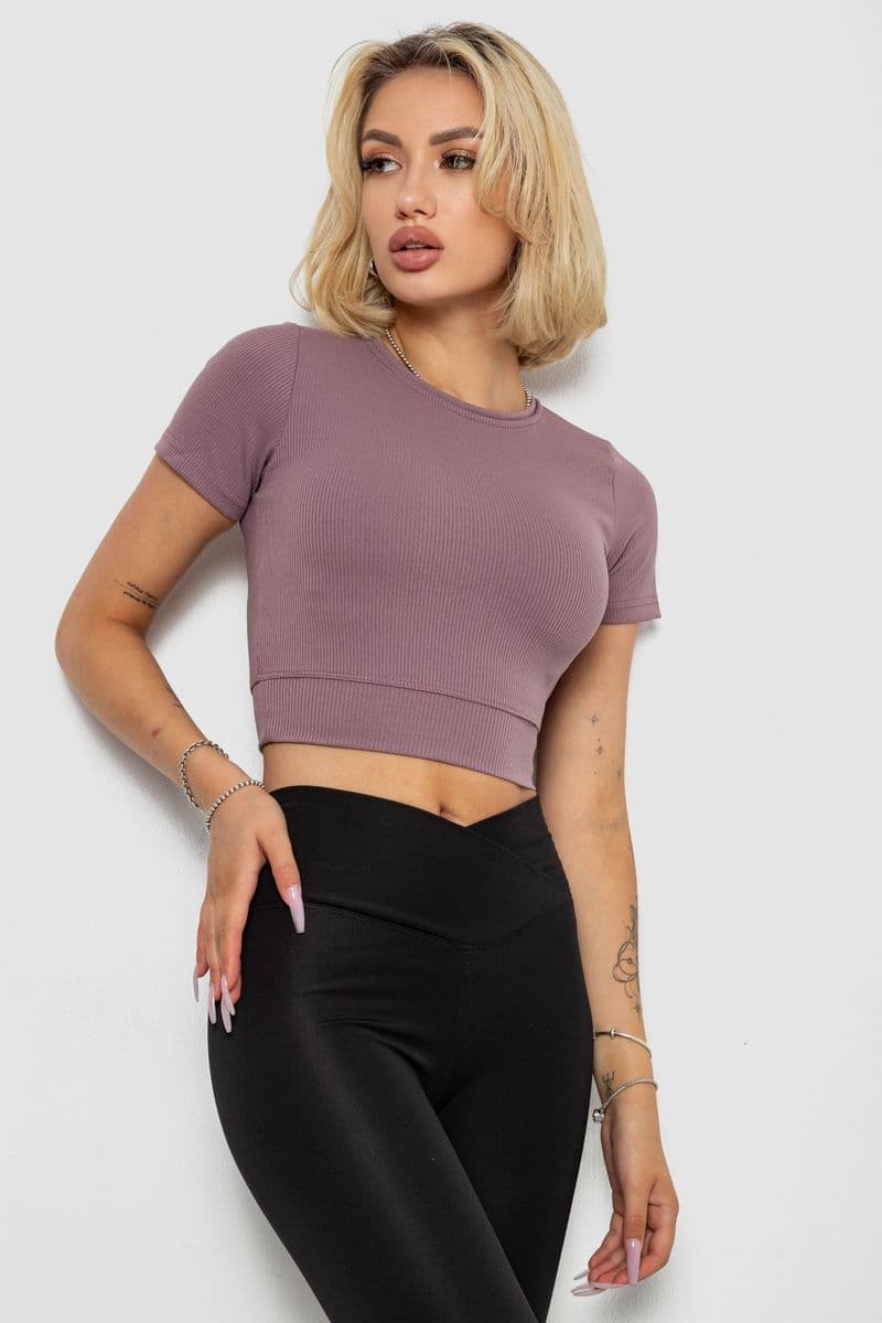 Футболка - топ жіноча в рубчик, колір сливовий, 238R58210 - зображення 1