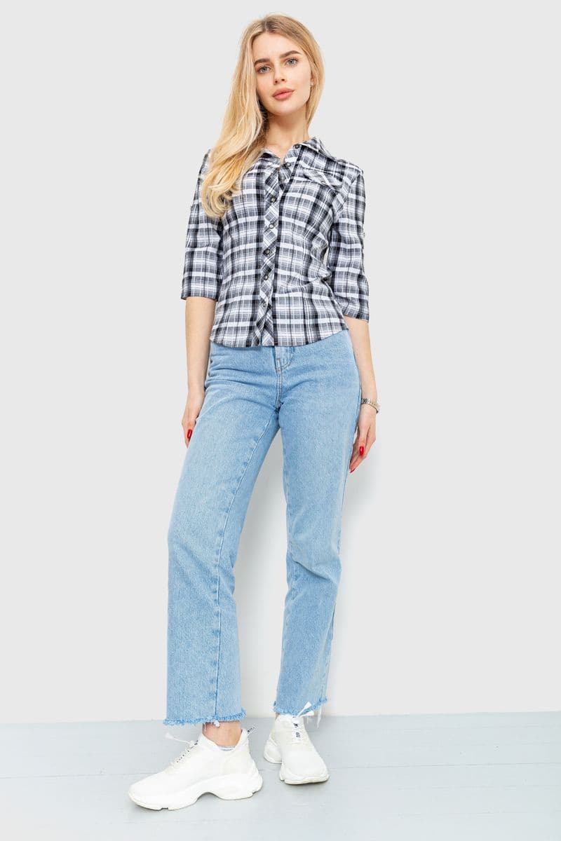 Сорочка жіноча в клітку, колір чорно-білий, 230R063 - зображення 1