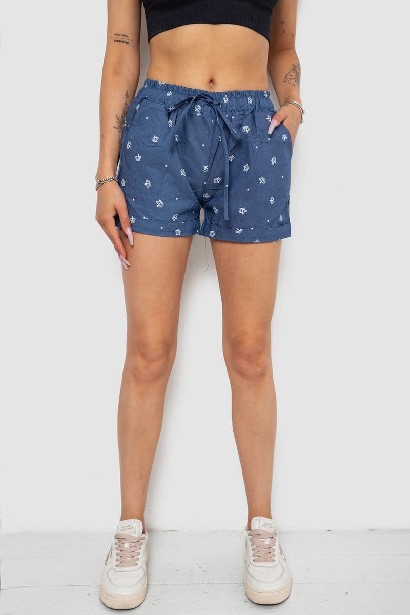 Шорти жіночі з принтом, колір джинс, 238R7164 - зображення 1