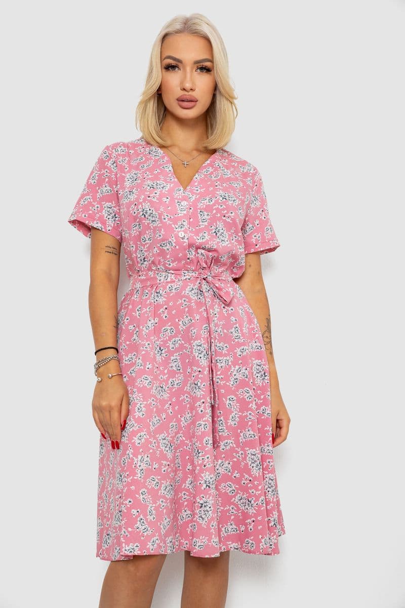 Сукня софт з принтом, колір пудровий, 230R0032-1 - зображення 1