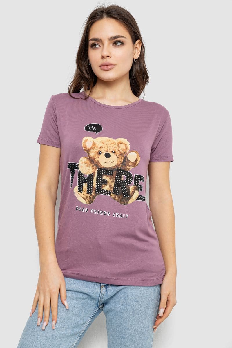 Футболка жіноча з принтом, колір сливовий, 244R509 - зображення 1