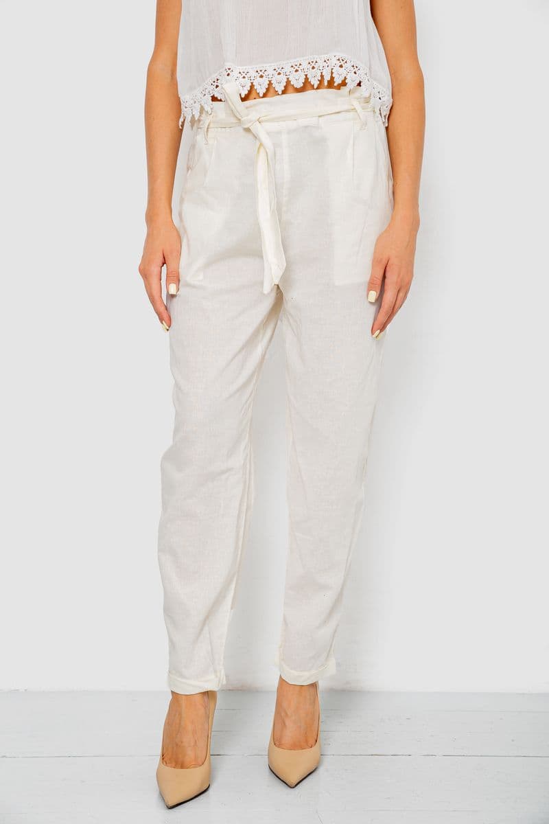 Штани жіночі літні на манжеті, колір молочний, 244R350 - зображення 1