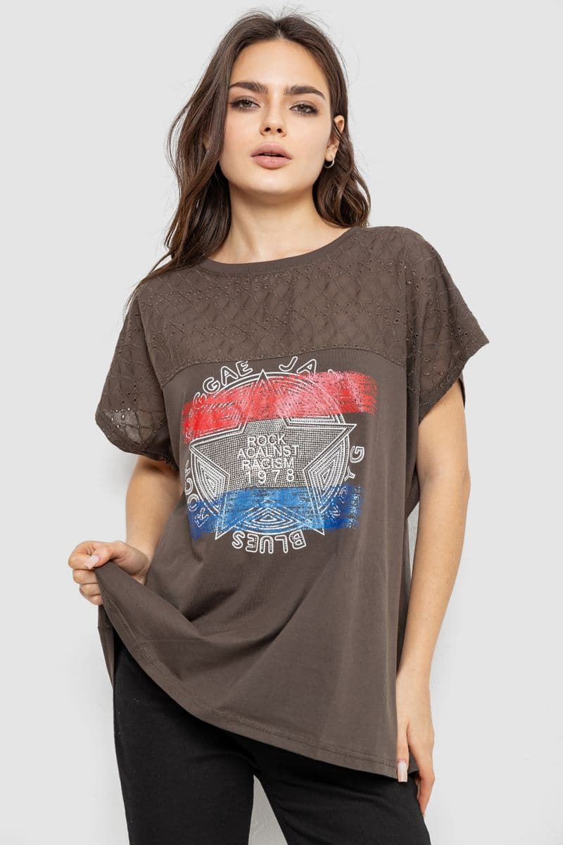 Футболка жіноча з принтом, колір хакі, 244RW532 - зображення 1