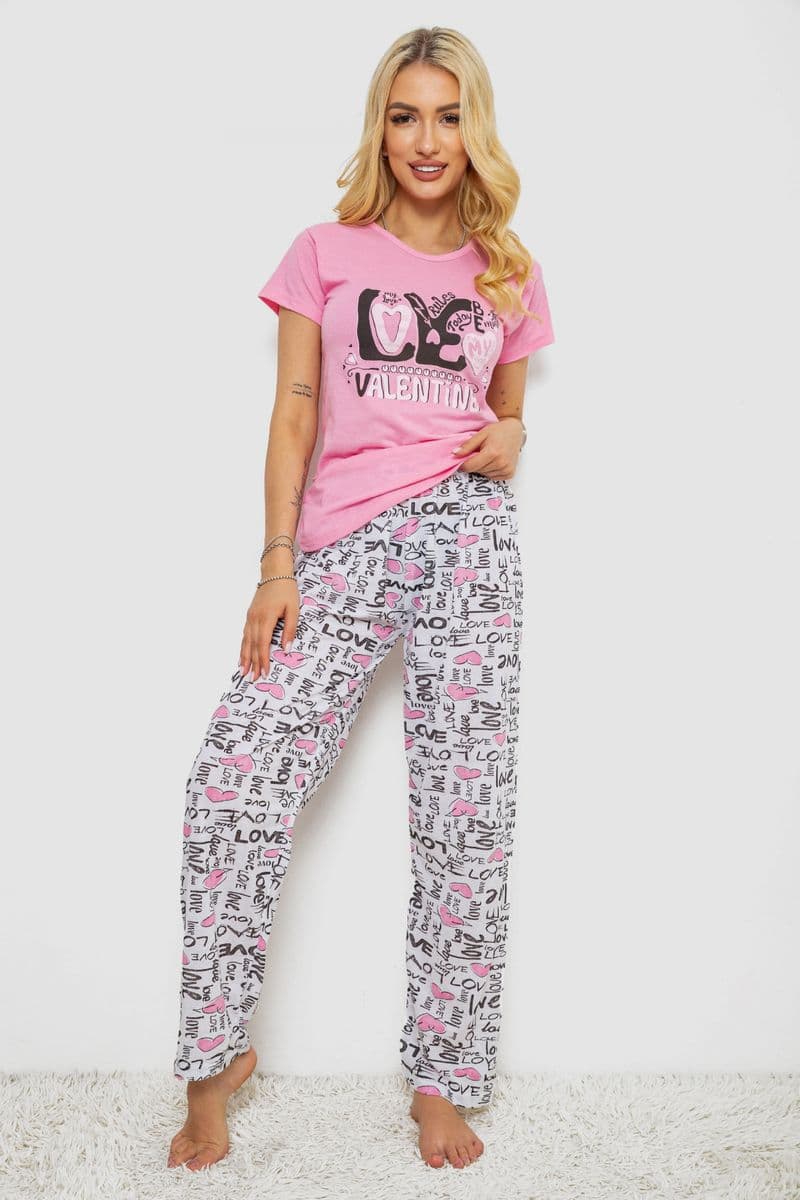 Піжама жіноча з принтом, колір рожевий, 243R2490 - зображення 1