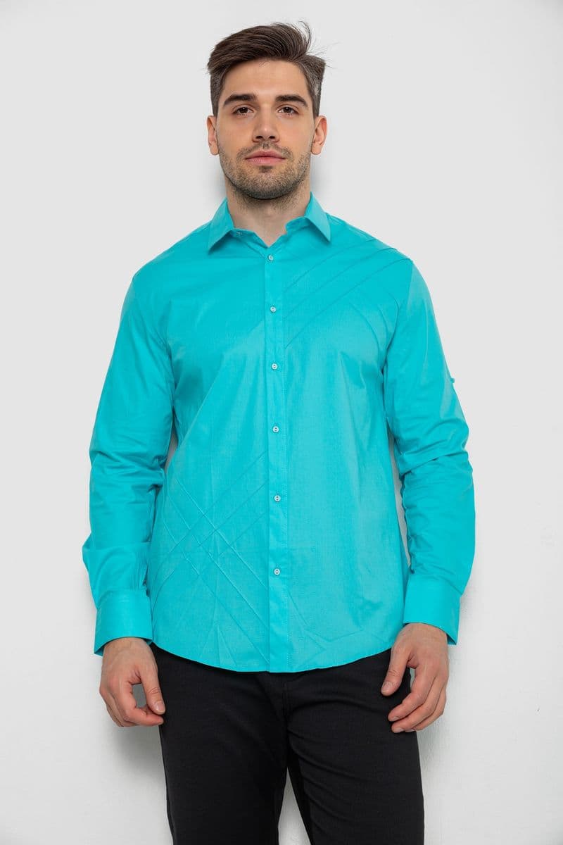 Сорочка чоловіча однотонна, колір бірюзовий, 214R7466 - зображення 1
