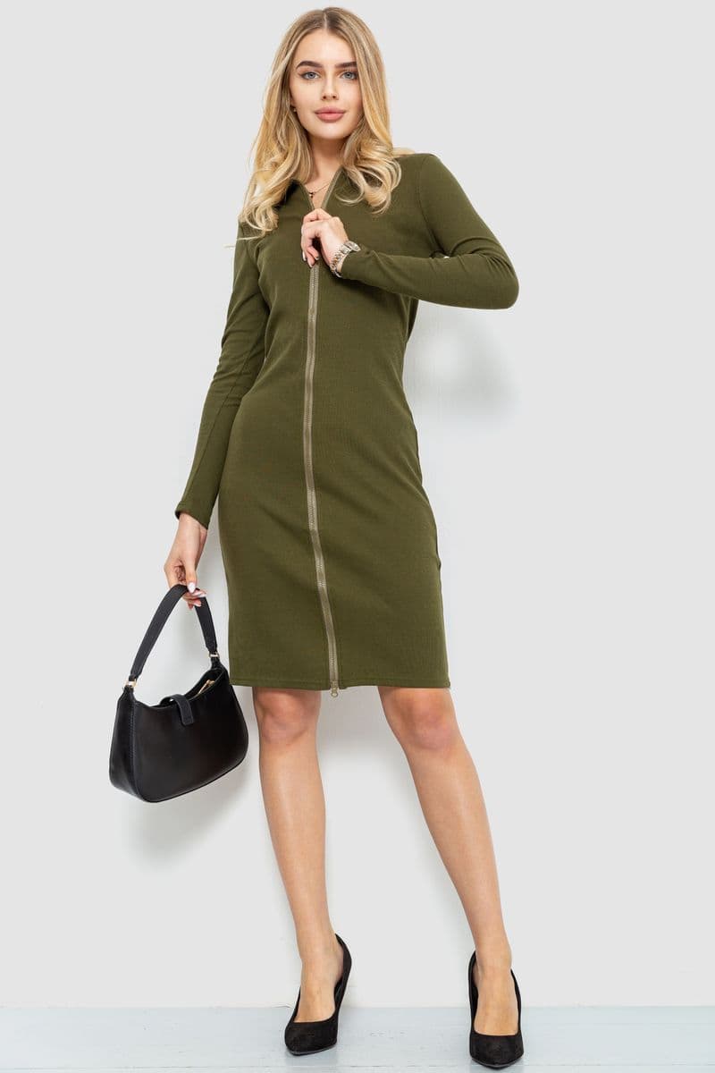 Сукня на блискавці, колір хакі, 204R3059 - зображення 1