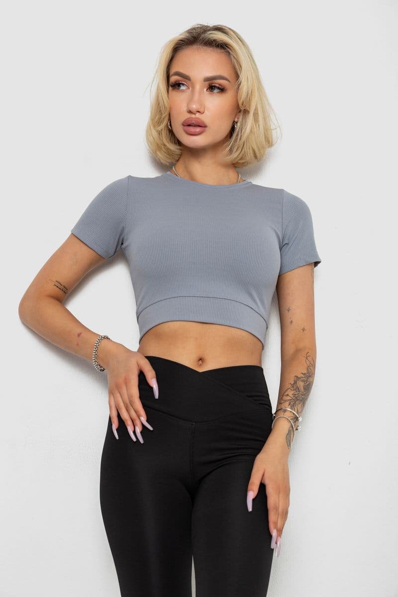 Футболка - топ жіноча в рубчик, колір сірий, 238R58210 - зображення 1