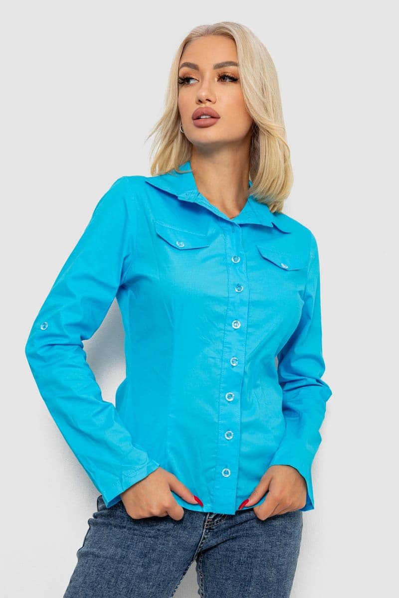 Сорочка жіноча однотонна, колір блакитний, 230R068-2 - зображення 1