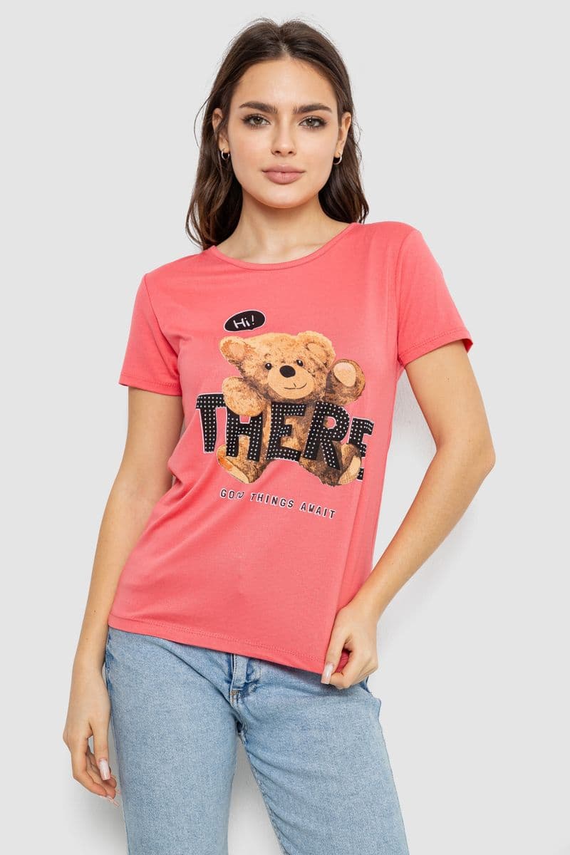 Футболка жіноча з принтом, колір кораловий, 244R509 - зображення 1