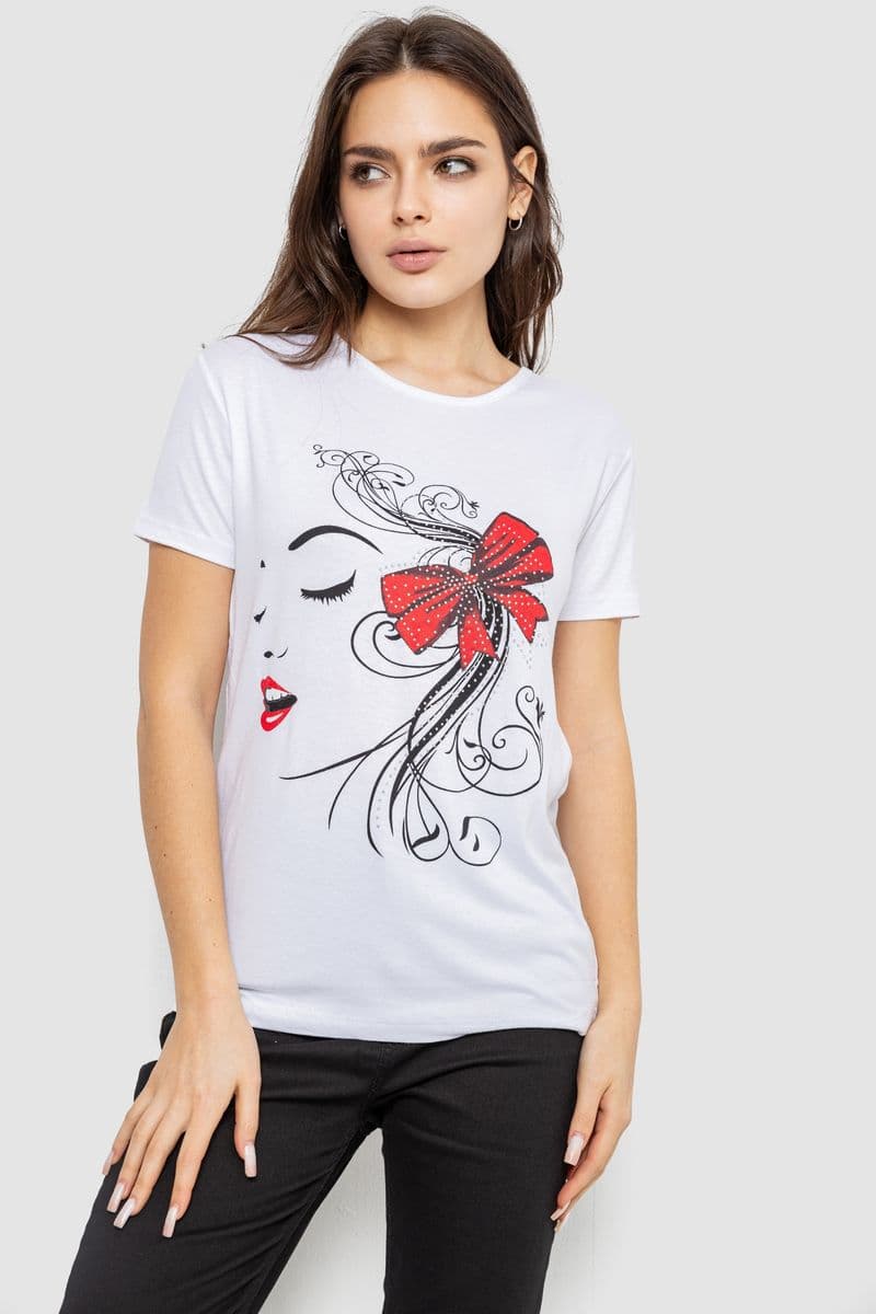 Футболка жіноча з принтом, колір білий, 244R503 - зображення 1