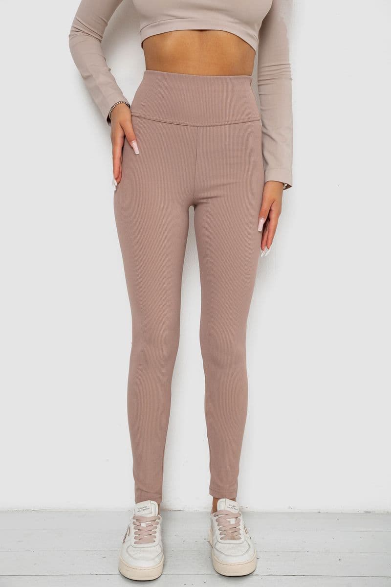 Лосини однотонні в рубчик, колір мокко, 238R606 - зображення 1