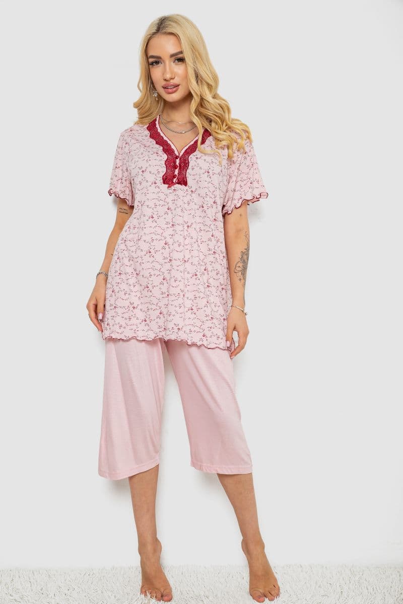 Піжама жіноча з принтом, колір рожевий, 243R7081 - зображення 1