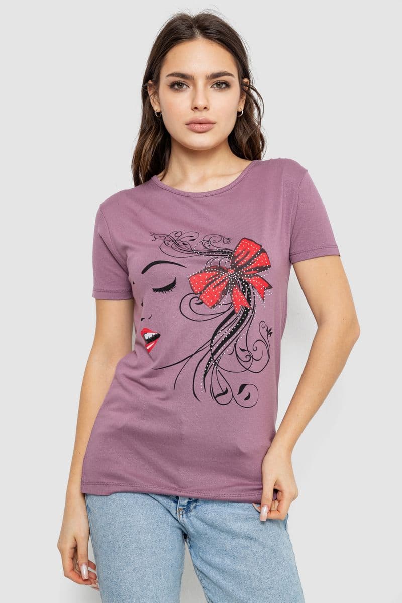 Футболка жіноча з принтом, колір сливовий, 244R503 - зображення 1