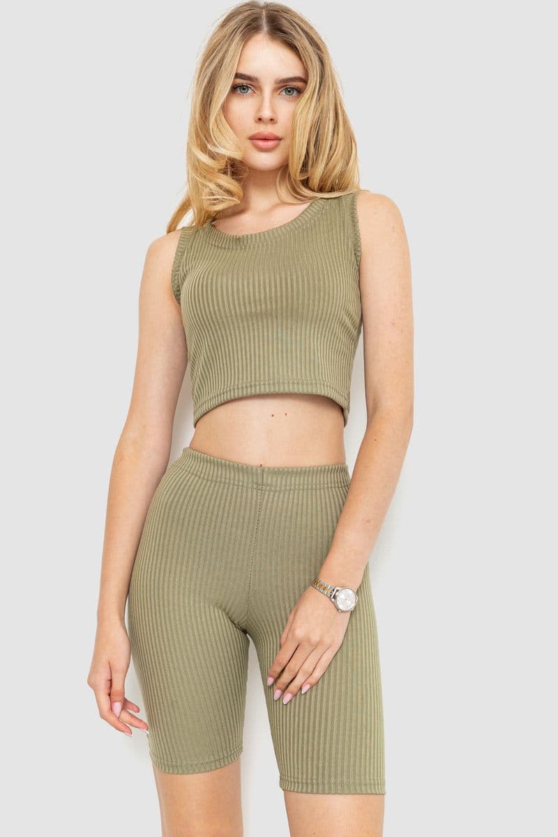 Костюм жіночий в рубчик повсякденний, колір оливковий, 214R700 - зображення 1