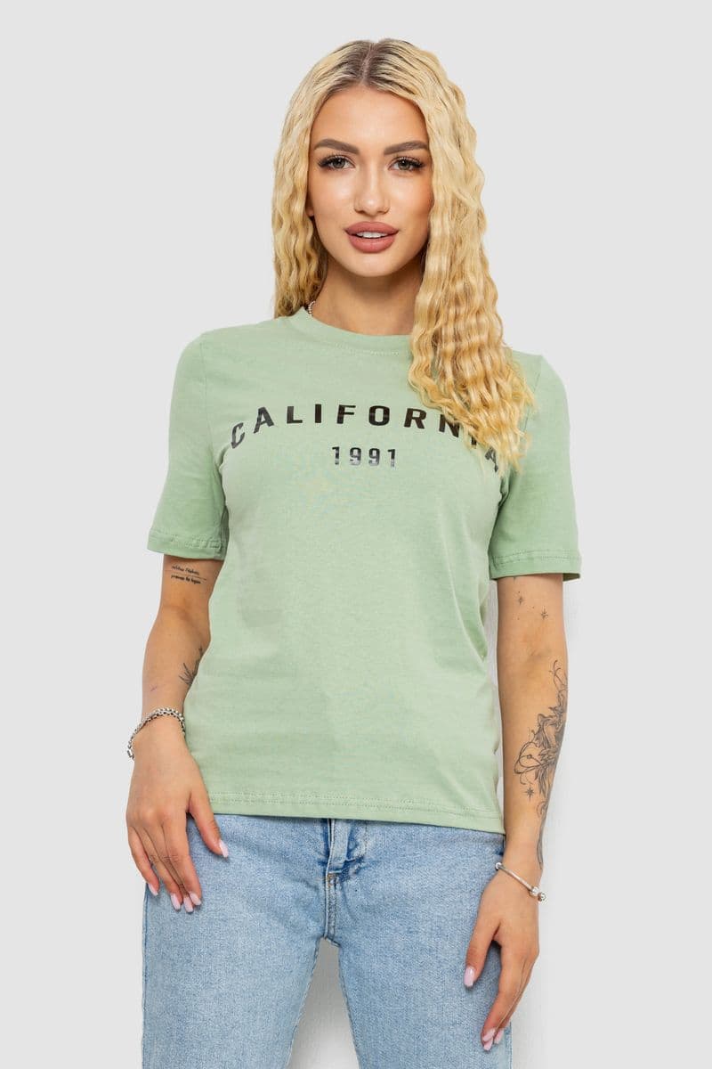 Футболка жіноча з принтом 241R130, колір оливковий, 241R131 - зображення 1