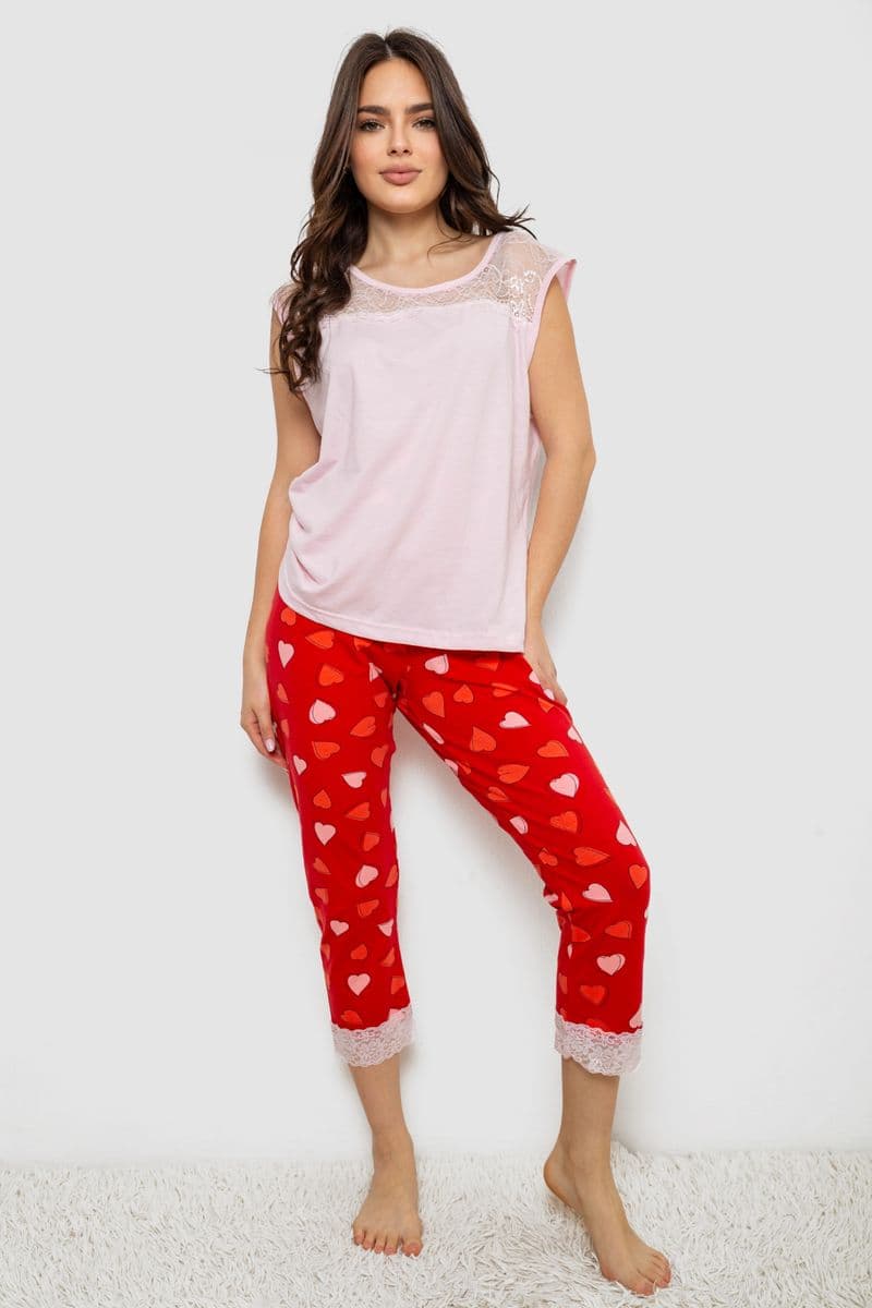 Жіноча піжама з принтом, колір рожевий, 243R1602-010 - зображення 1