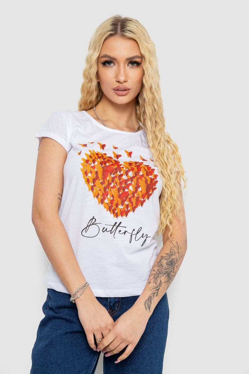 Футболка жіноча з принтом, колір білий, 244R2204 - зображення 1