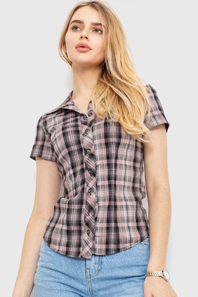 Сорочка жіноча в клітку повсякденна, колір темно-пудровий, 230R062 - зображення 1