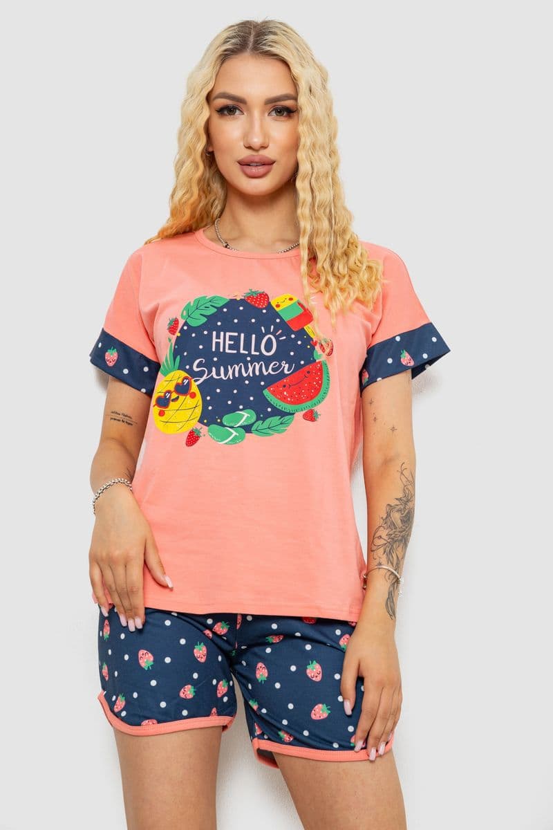 Піжама жіноча з принтом, колір персиковий, 243R3044-1 - зображення 1