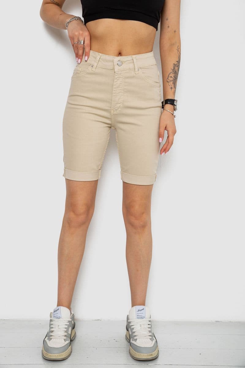Шорти джинсові жіночі, колір світло-бежевий, 182R1700 - зображення 1