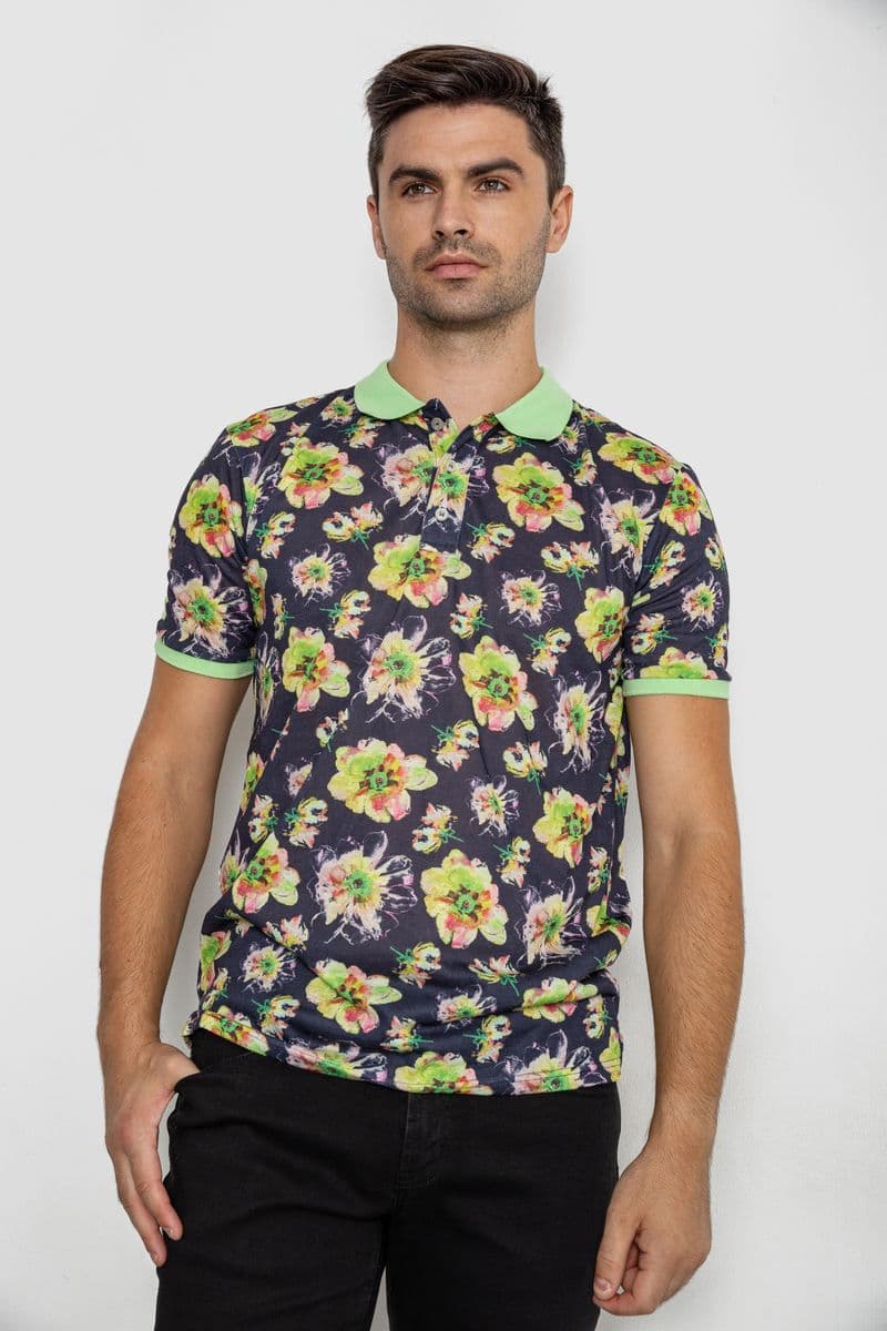 Поло чоловіче з принтом, колір зелено-чорний, 247R306 - зображення 1