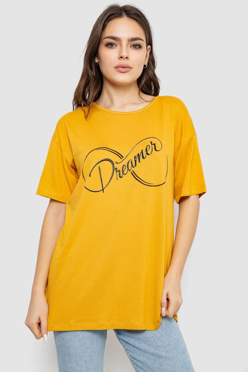 Футболка жіноча з принтом, колір гірчичний, 244R611 - зображення 1