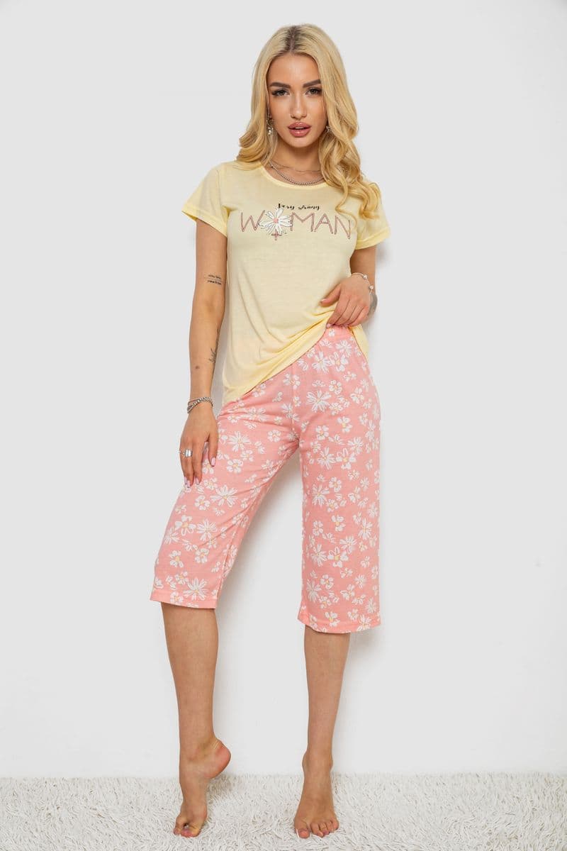 Піжама жіноча з принтом, колір жовтий, 243R7073 - зображення 1