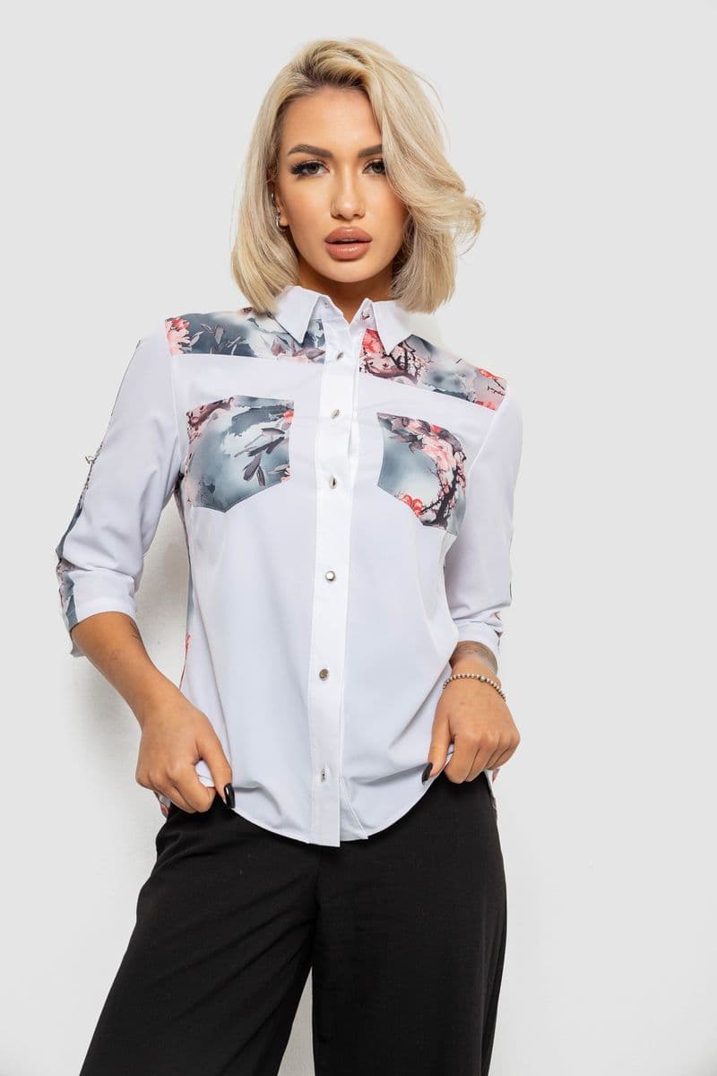 Сорочка класична з принтом, колір білий, 230R7212 - зображення 1